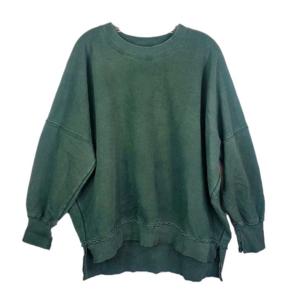 Aerie Olive Green Cotton Oversized Crew Neck Pullover Sweater Sz Medium
